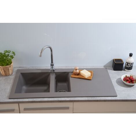 Evier à encastrer Evier de cuisine Granit Mineralite 100x50 cm gris béton Respekta