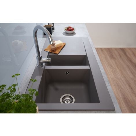 Evier à encastrer Evier de cuisine Granit Mineralite 100x50 cm gris béton Respekta