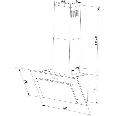 Hotte d'aspiration 60 cm Hotte murale sans tête Hotte inclinée verre blanc LED MS