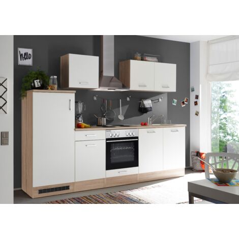 Vicco Cuisine en angle Fame-Line, Chêne doré/blanc, 287x60cm , PT Anthracite | Leroy Merlin