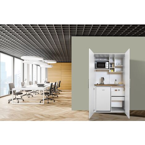 Respekta – Cuisine complète mini-cuisine Single 104 cm – Blanc – Réfrigérateur sous plan avec congélateur – Plaque de cuisson inox – Four micro-ondes 17L