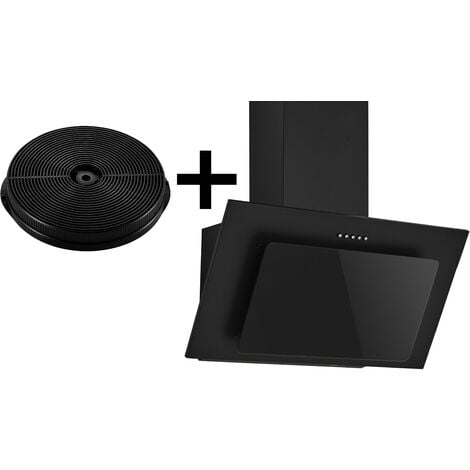 Hotte d'aspiration avec filtre à charbon 60 cm Set de recyclage d'air noir Hotte de tête à LED MS