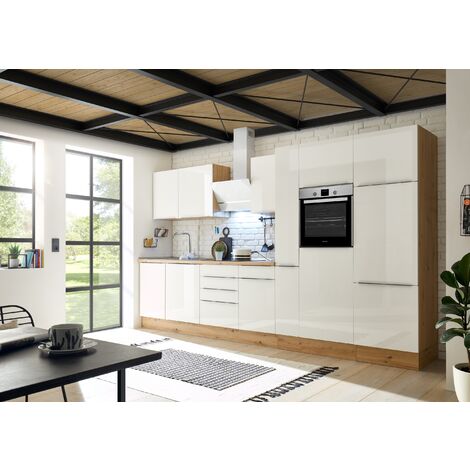 Cuisine équipée Kvantum 290 Cm – Feldmann-Küchen, Moderne, Beige Mat, 9 éléments
