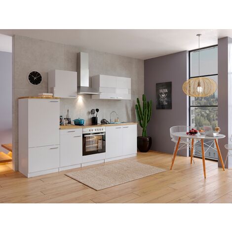 Vicco Cuisine Optima, Blanc Brillant/Blanc, 270 cm sans Plan de Travail