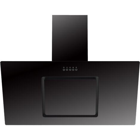 Respekta – Hotte décorative inclinée 90 cm – Noir avec éclairage LED – 3 vitesses – Débit d'air 377 m³/h – Filtre à graisse métallique lavable
