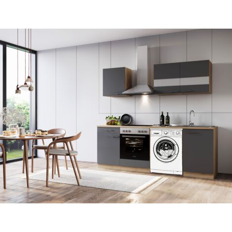 Respekta – Bloc cuisine vide encastré pour lave-linge – Imitation chêne brossé – Dimensions 200 x 220 x 60 cm – Montage réversible (1/4)