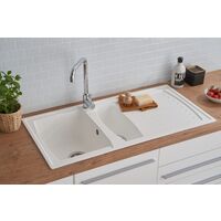 Respekta – Évier de cuisine à encastrer 1,5 bac Mineralite blanc – Dimensions 100 x 50 cm – Résistance aux chocs et produits chimiques – Léger et réversible