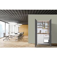 Respekta – Cuisine kitchenette 104 cm – Réfrigérateur sous plan avec congélateur – Plaque de cuisson inox – 2 portes battantes gris – Armoire inférieure avec tiroir