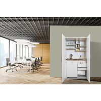 Respekta – Cuisine kitchenette 104 cm – Réfrigérateur sous plan avec congélateur – Plaque de cuisson inox – 2 portes battantes blanches