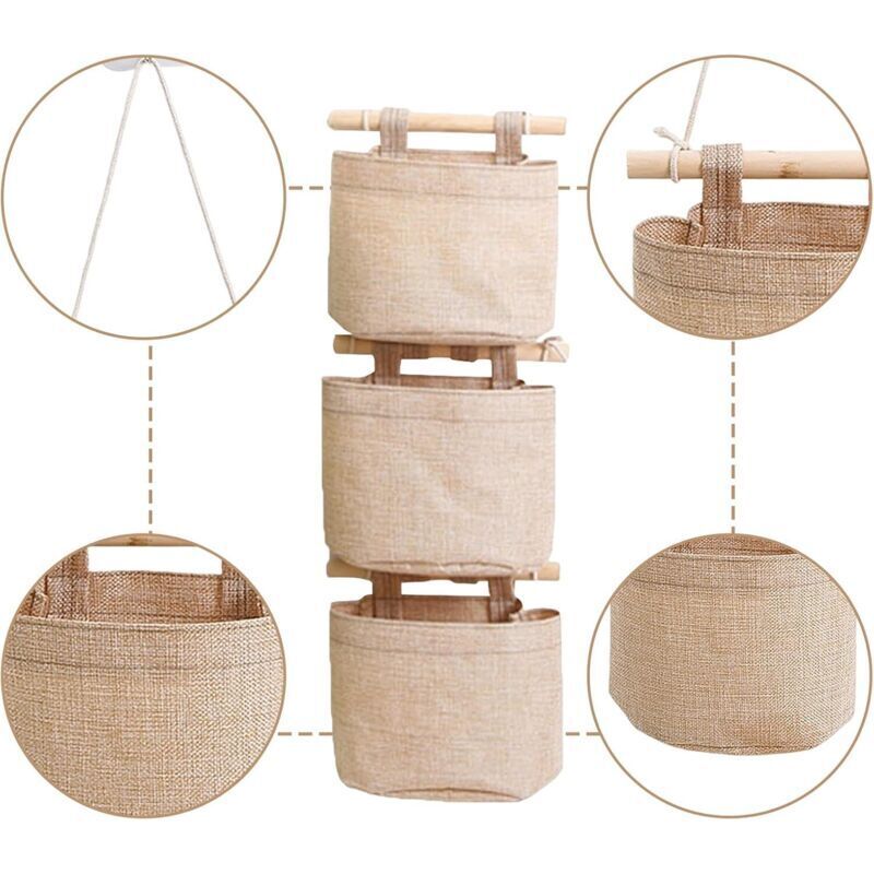 Lot De 2 Paniers Muraux Suspendus En Coton Et Lin – Pliables, Lavables, Amovibles – Organisateurs Malins Pour Chambre, Salle De Bain Ou Cuisine
