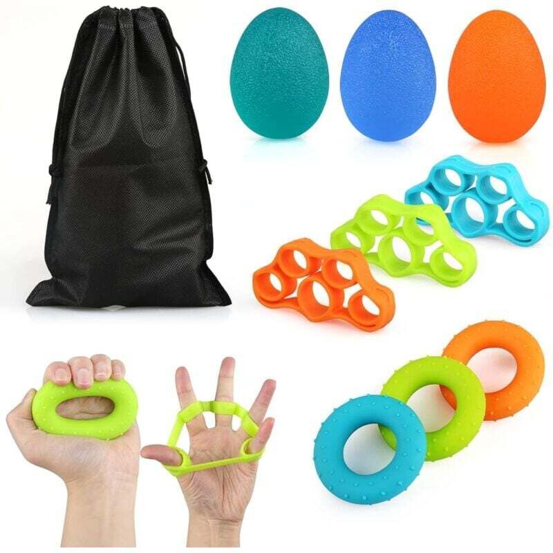 Kit NEWSTYLE De Rééducation Main – 3 Balles, 3 Anneaux Et 3 Bandes, 3 Niveaux De Résistance (vert/bleu/orange), Pour Doigts Et Poignets