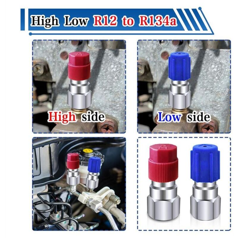 Kit De Conversion 2 Pièces R12 Vers R134a - Adaptateurs Valve A/C Avec Capuchons Et Coupleurs Rapides