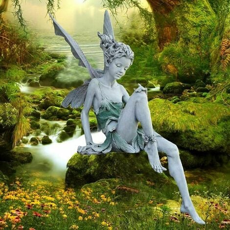 Ulisem Décoration extérieure de jardin, statue de fée magique, ange  miniature, elfes en résine, idéale pour le salon de jardin et le jardin.