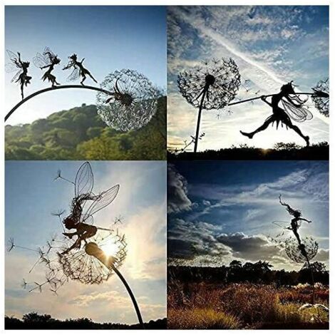 PLIENG Sculpture Fée Pissenlit Métal - Décoration Jardin Vent Art Déco