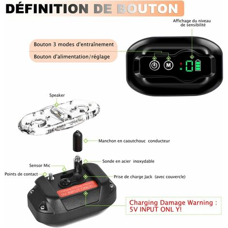 Collier Anti Aboiement Chien, Rechargeable, Résistance à L’Eau IP67 et Détection D’aboiement Intelligent Collier Vibration/Choc Électrique/Modes Son pour Gros Petit Chien - Noir
