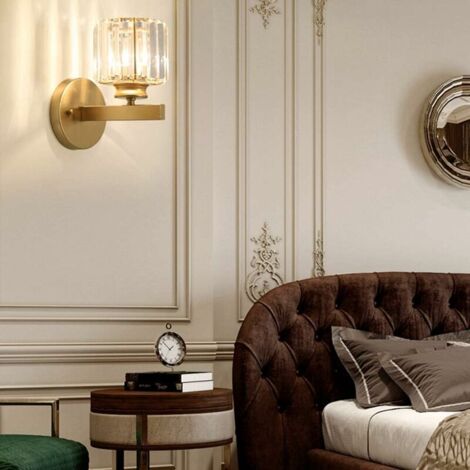 Ulisem Métal LED Applique Postmoderne Exquis Cristal Applique À La Maison Décoration Applique Salon TV Applique Murale Chambre Chevet Lanterne E27 Verre Allée Escalier (Doré)