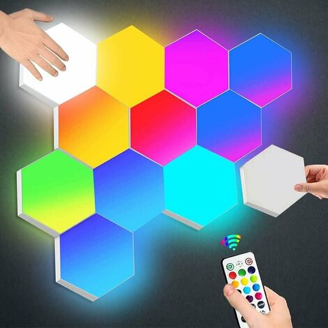 Panneau LED Mural avec Télécommande,Intelligent Lumières Hexagonales  Contrôle Tactile RGB Lampe Gaming Veilleuses DIY Géométrie Module  d'épissurage