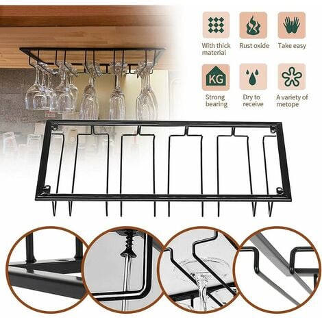 Candyse Porte-verre suspendu-porte-verre à vin avec 4 rails, pour 8-12 verres, 40 x 22,5 x 5,5 cm, pour bars, caves à vin, cuisines (4 rails)