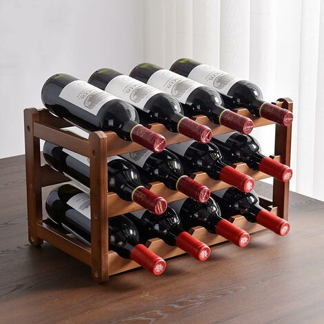 Comptoir de casier à vin pour 6 bouteilles, porte-bouteille de vin  empilable en bois, rangement de cave à vin, support à vin personnalisé pour  3, organisateur de vin rustique -  France