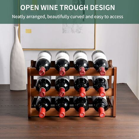 Ulisem Étagère à vin en bois pour 12 bouteilles de vin, 3 étages, support de  stockage