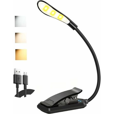 Lampe de Lecture, 7 LEDs Liseuse Lampe Clip 360° Cou Flexible, USB  Rechargeable, 3 Modes