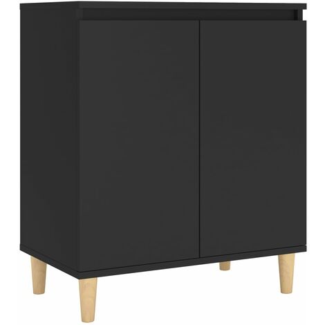 Buffet avec pieds en bois massif Noir 60x35x70 cm Aggloméré