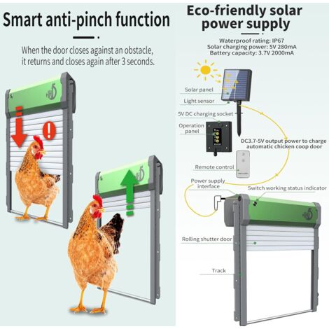 Porte Automatique Solaire Pour Poulailler - Avec Télécommande, Minuterie Et Détection Anti-coincement