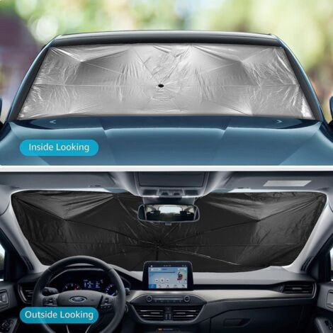 Pare-soleil Voiture Pivotant 360° GOHHME - 150x82cm, 10 Baleines, Ressort Réglable - Protection UV Pour Pare-brise