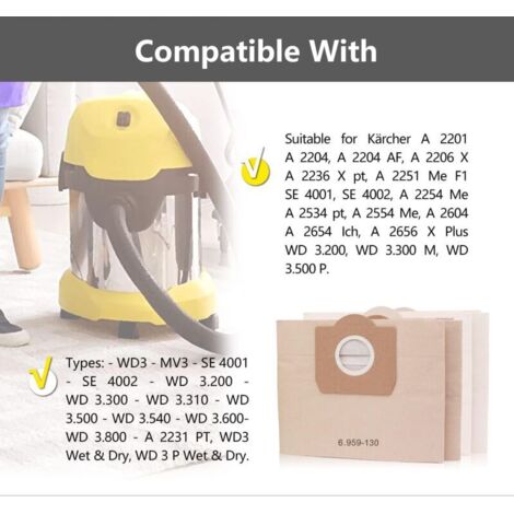 Sac en papier compatible Kärcher sac d'aspirateur remplace 6.959-130.0