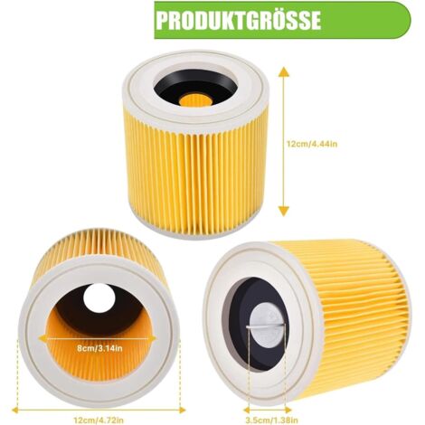 2x Filtre Cartouche Compatible Kärcher WD3 Premium, WD2, MV2, MV3 - Alternative 6.414-552.0, Dimensions 122x122x116 Mm