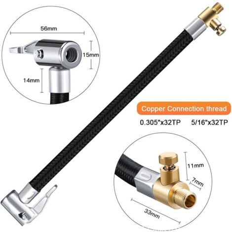 Tuyau Extension Gonfleur Pneus 36.5cm - Valve Schrader Adaptateur Pour Pompe Voiture, Moto, Vélo - Alliage Et Plastique