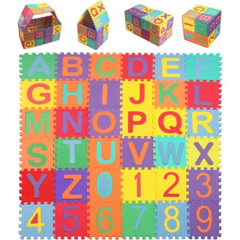 Puzzle Tapis Mousse Bébé 36 Pièces Alphabets & Chiffres - Épais 9mm Résistant 15,5cm X 15,5cm