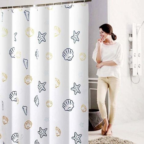 Rideau De Douche Imperméable 180x200 Cm - Polyester Lavable, 12 Anneaux - Blanc Ou Rose