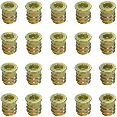 20 écrous D'insertion Filetés M6 - Longueur 12 Mm - Acier Carbone - Pour Meubles
