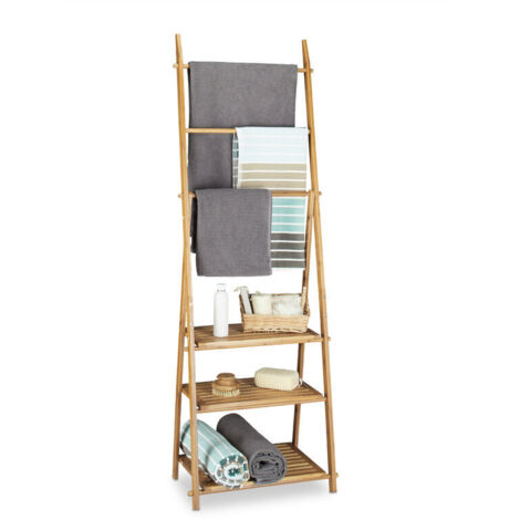 Porte-serviettes en bambou portant vêtements accessoires de salle de bain 82 cm