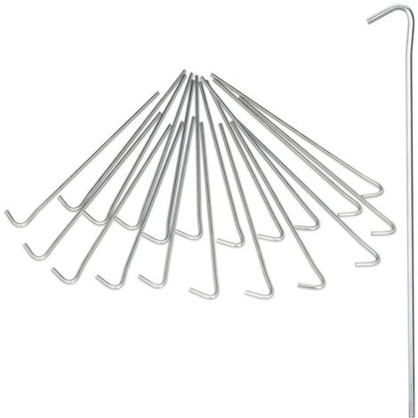 UlisemLot de 20 piquets de tente, piquets de camping, ancrage au sol pour fixation de tente, crochets barbelés, ancrage au sol 22 cm, acier, argent (1/4)