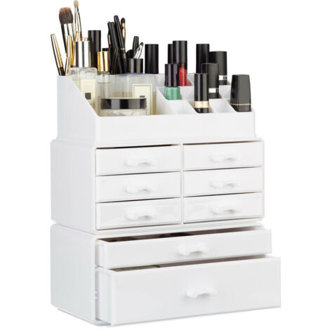 Organisateur Maquillage 2 Tiroirs Empilables - Rangement Cosmétique Transparent Pour Pinceaux & Produits