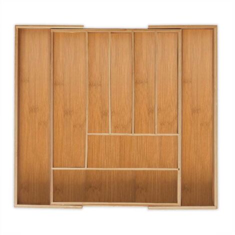 Intirilife Organisateur De Tiroirs Bambou Extensible – 6 à 8 Compartiments, 33-50 X 43 X 5 Cm, Range-Couverts Multifonction
