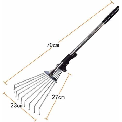VEVOR Râteau à Feuilles, 25 Dents Métalliques, Râteau de Jardin, avec Tête Large 46,5 cm, Manche Long Réglable 92,5-185 cm, Tube Acier Inoxydable, Outil Ramasse Feuilles pour Jardinage, Pelouse, Cour