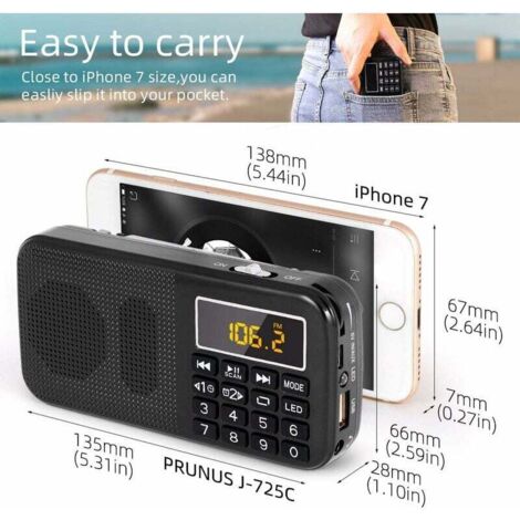 Radio Portable FM Rechargeable - Avec Balayage Auto, Lecture MP3 Via USB/SD, Enregistrement, Compacte Pour Voyage