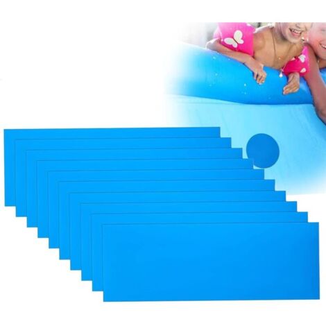 Kit de réparation de 10 patchs carrés pour piscine, réparation de revêtement de piscine autocollant, kit de réparation de patchs pour bateau gonflable (bleu)