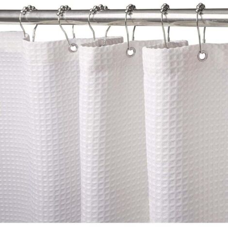 Rideau de douche nid d'abeille avec anneaux métalliques, tissu résistant à la moisissure pour baignoire et douche, rideau de bain durable, ourlet lesté – 180 x 180 cm (blanc)