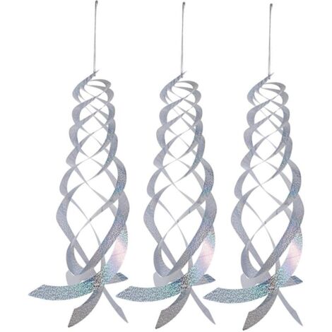 Lot de 3 pendentifs de jardin réfléchissants pour expulser les oiseaux, argentés (1/4)