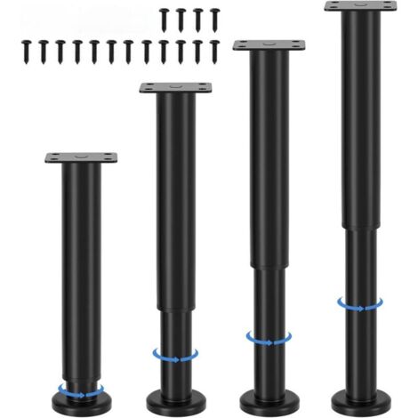 Lot de 4 pieds de meubles réglables, hauteur réglable 25-43 cm, pieds de meubles en métal noir, pieds de meubles pour armoire, meuble TV, canapé, table de chevet, chaise, meuble de salle de bain (1/4)