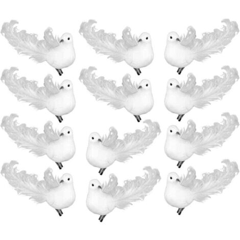 Colombes blanches artificielles avec pinces métalliques, 12 mini oiseaux blancs à plumes pour travaux manuels, décorations de Noël et couronnes (1/4)