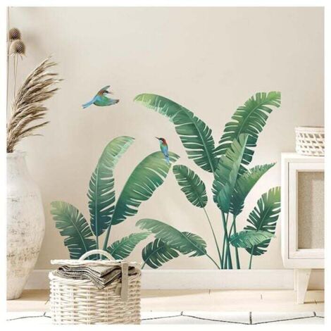 Stickers muraux plantes tropicales, feuilles de palmier vertes, stickers muraux plantes naturelles pour salon, chambre, bureau, canapé, arrière-plan, décoration murale (1/4)