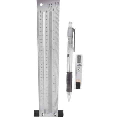 Règle de marquage, règle de marquage en T de haute précision, règle de traçage du bois en acier inoxydable, outil de mesure de jauge de ligne de menuisier, avec crayon mécanique(12inch)