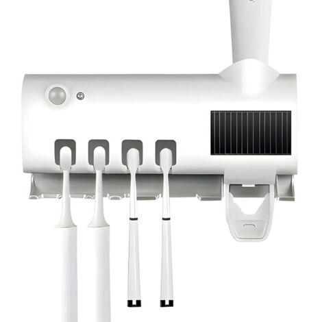 Stérilisateur de brosse à dents intelligent, support de brosse à dents domestique avec distributeur de dentifrice, facile à installer, blanc (1/4)