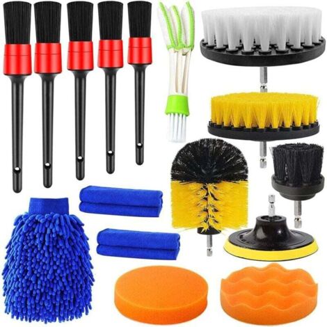 16Pcs Lot de Brosse Nettoyage Voiture,Pinceau Detailing Auto,Kit de Brosse Nettoyage Voiture Interieur Exterieur,Brosse Nettoyage Perceuse Électrique,Brosse de Jante Voiture Nettoyage de Roue (1/4)