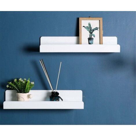Étagère murale, Pas de perçage, Étagère flottante, Set de 2, Étagère en acrylique blanc pour livres et photos, Décoration intérieure, Étagère murale pour cuisine, Salle de bain, Bureau, Salon Étagère (1/4)